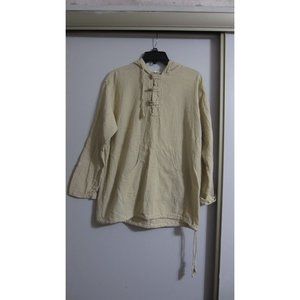 Made In Nepal Large Tan Hooded Boho Lagenlook Jacket